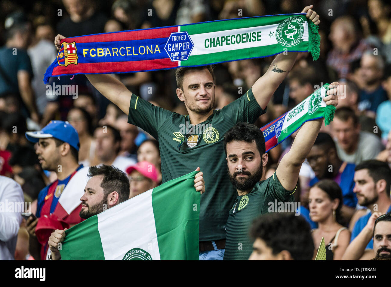 Barcelona, Catalonia, Spain. 7th Aug, 2017. Fans of Chapecoense are pictured prior to the 52nd Joan Gamper Trophy at the Camp Nou stadium in Barcelona Credit: Matthias Oesterle/ZUMA Wire/Alamy Live News Stock Photo