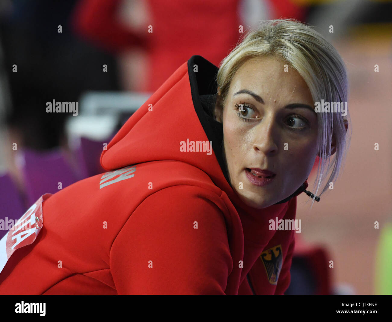 London, UK. 7th Aug, 2017. German athlete Kristin Gierisch during the women's triple jump event at the IAAF London 2017 World Athletics Championships in London, United Kingdom, 7 August 2017. Photo: Bernd Thissen/dpa/Alamy Live News Stock Photo
