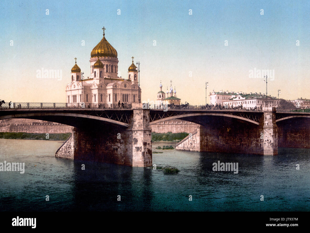 The Cathedral of St. Saviour, ( Christ the Savior), and the Kamennyj, (i.e., Kamennyi Most), Bridge, Moscow, Russia, circa 1890 Stock Photo