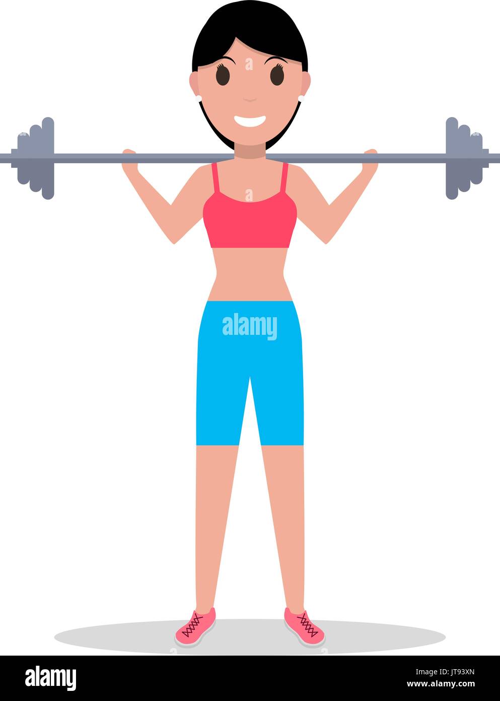 Vector cartoon girl holding heavy barbell Stock Vector