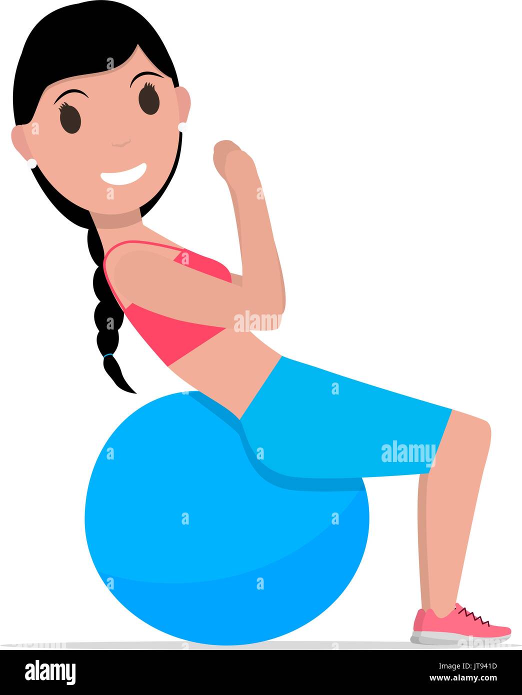 Vector cartoon girl doing exercises fitness ball Stock Vector Image