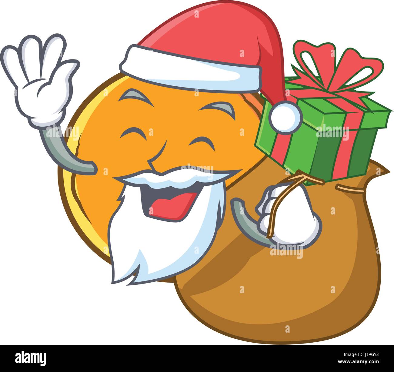 Santa With Gift Orange Fruit Cartoon Character Stock Vector Art