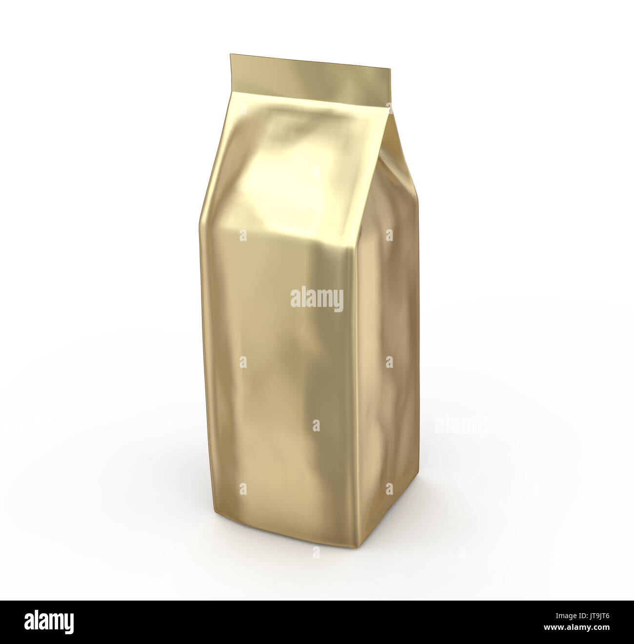 Golden coffee bean bag mockup, blank foil bag template in 3d rendering ...