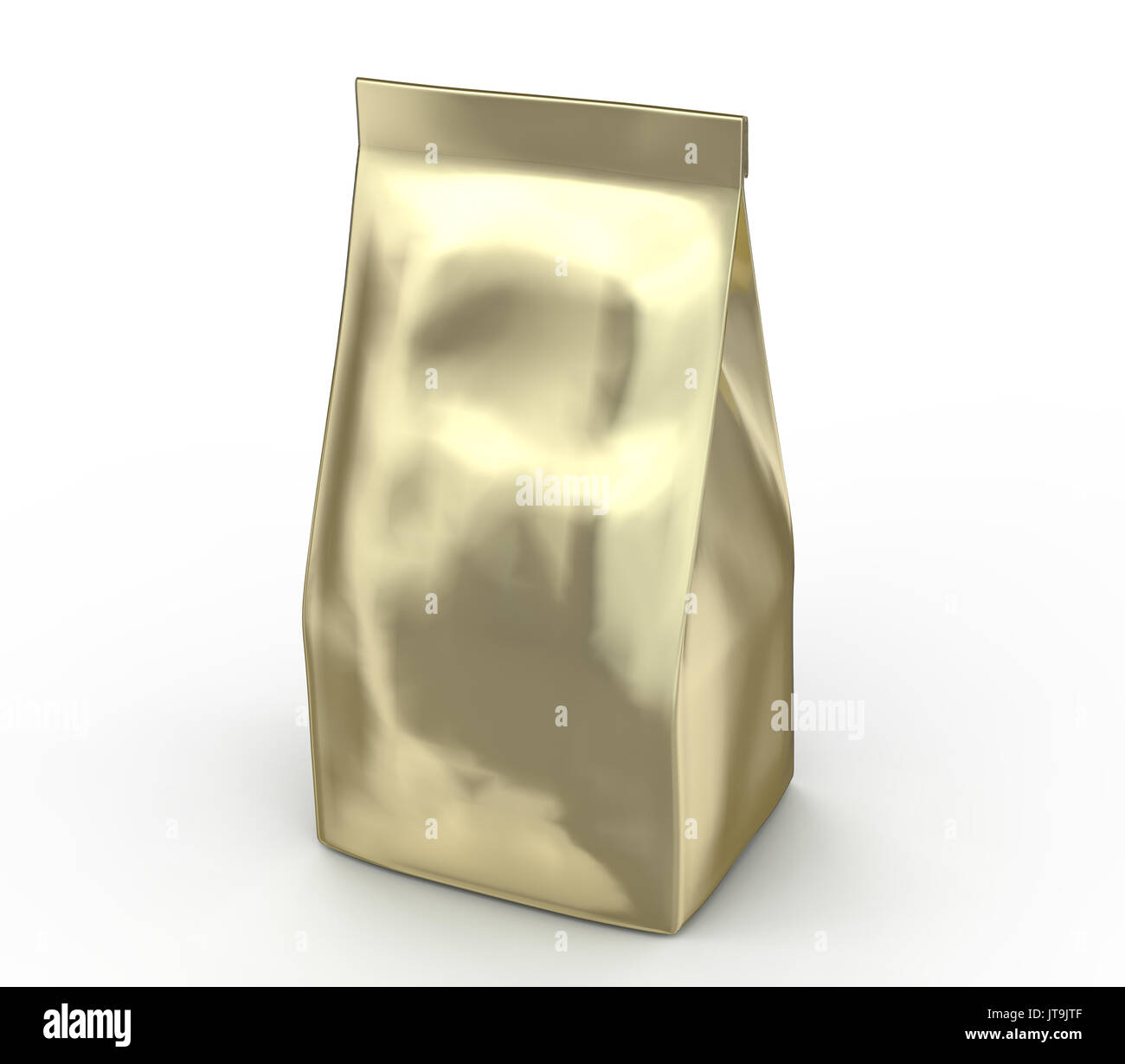 Golden coffee bean bag mockup, blank foil bag template in 3d rendering ...