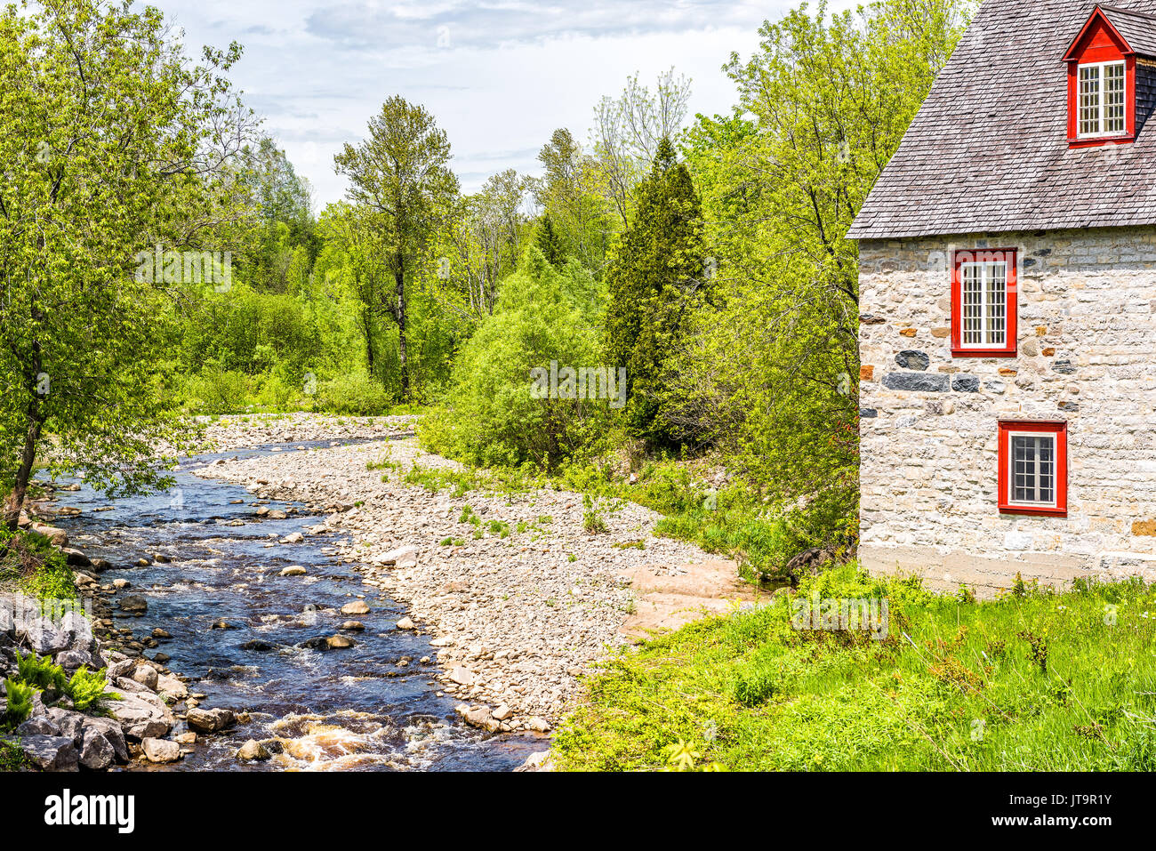 Stone Cottage Colorful House By River On Chemin Du Roy In Quebec