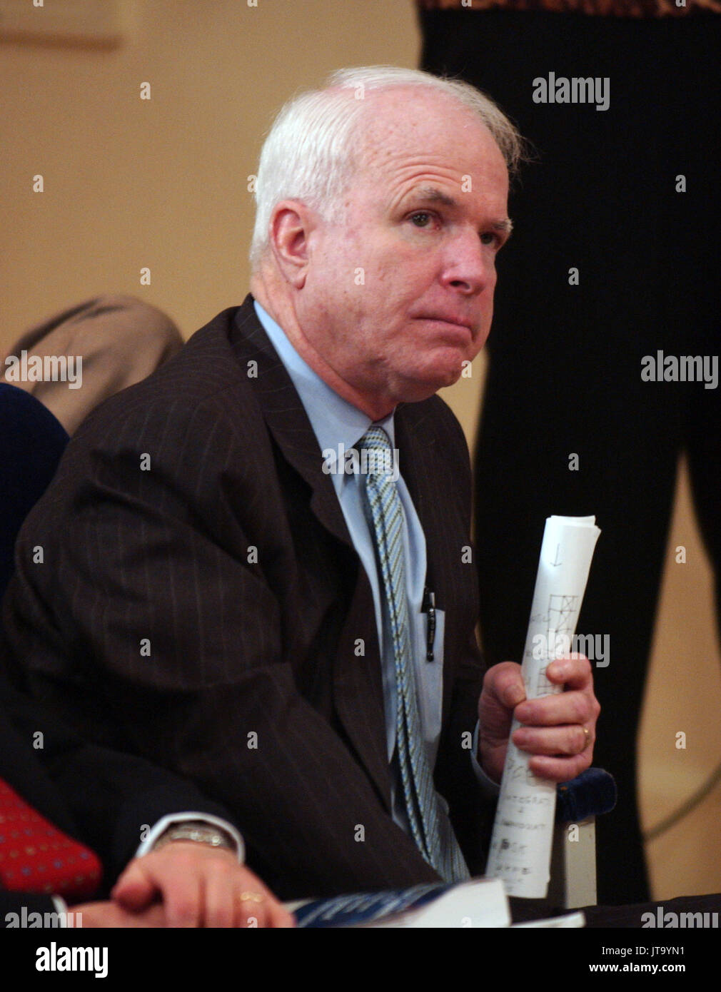 United States Senator John McCain (Republican of Arizona), a member of the Commission on the Intelligence Capabilities of the United States Regarding Weapons of Mass Destruction at the press briefing at the White House in Washington, D.C. on March 31, 2005. Their report is highly critical of the intelligence gathering community in the United States. Credit: Ron Sachs - CNP /MediaPunch Stock Photo
