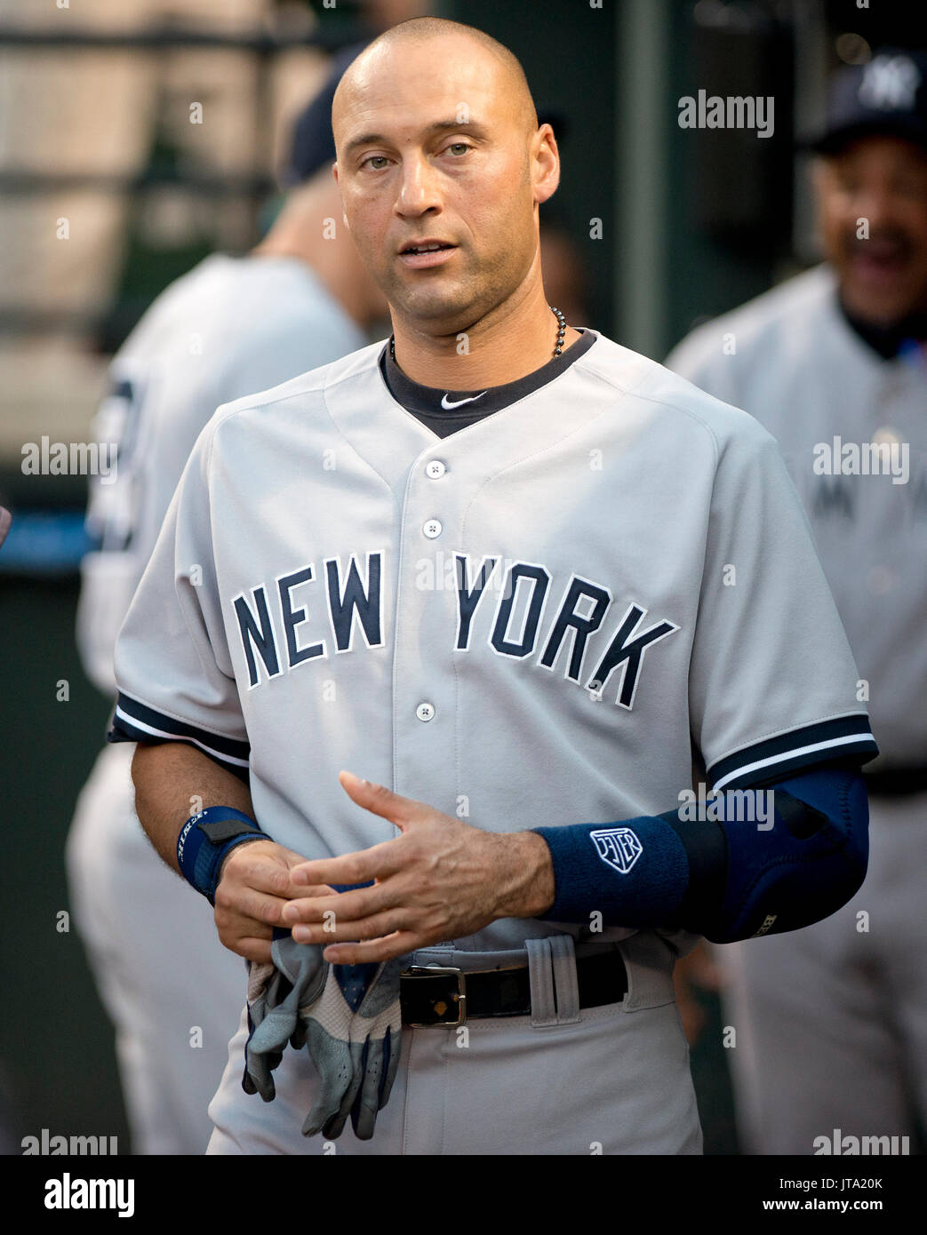 New York Yankees shortstop Derek Jeter (2) leaves the batting cage after  taking batting practice prior to the game against the Baltimore Orioles at  Oriole Park at Camden Yards in Baltimore, MD