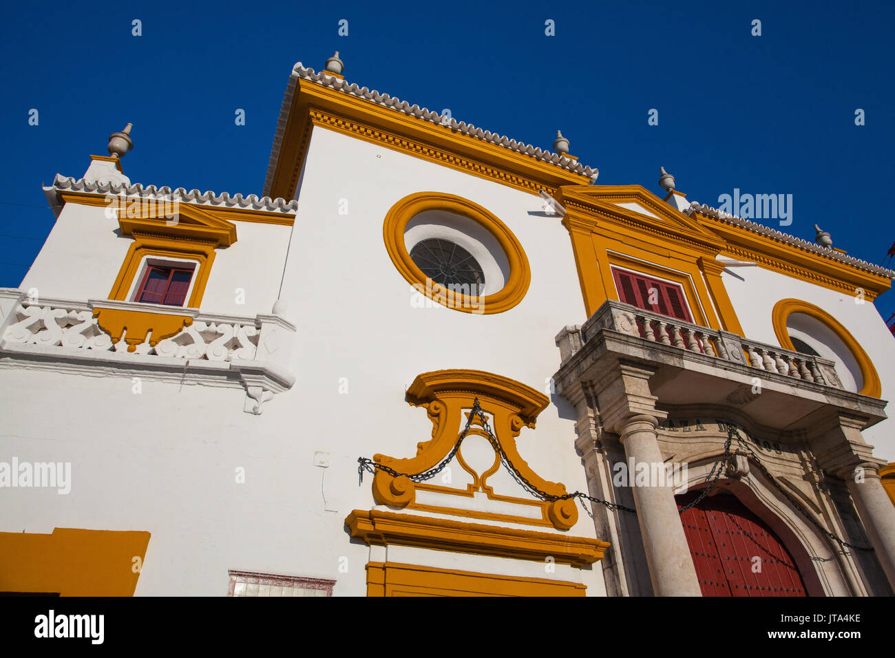 Seville, Spain - November 19,2016: Bullfight arena, plaza de toros at Sevilla.Seville Real Maestranza bullring plaza toros de Sevilla in Andalusia, Sp Stock Photo