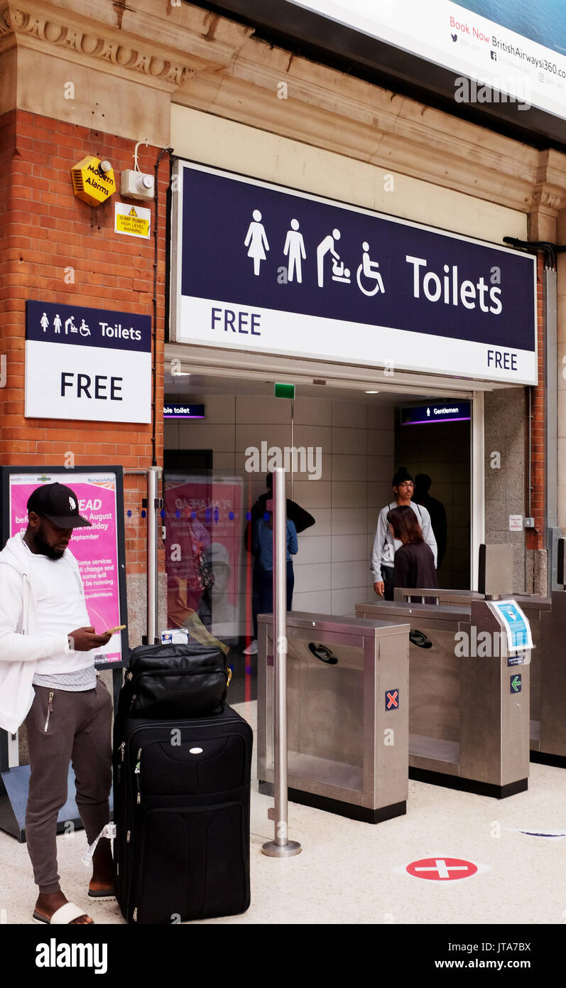 London UK Free public toilets in Victoria Railway Station Stock Photo