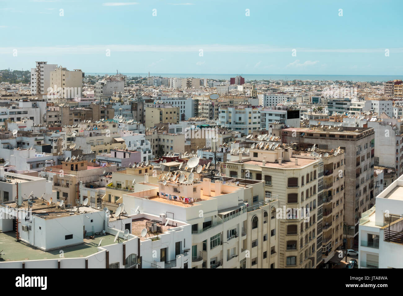 View over the city of Casablanca with the sea in the background. Stock Photo