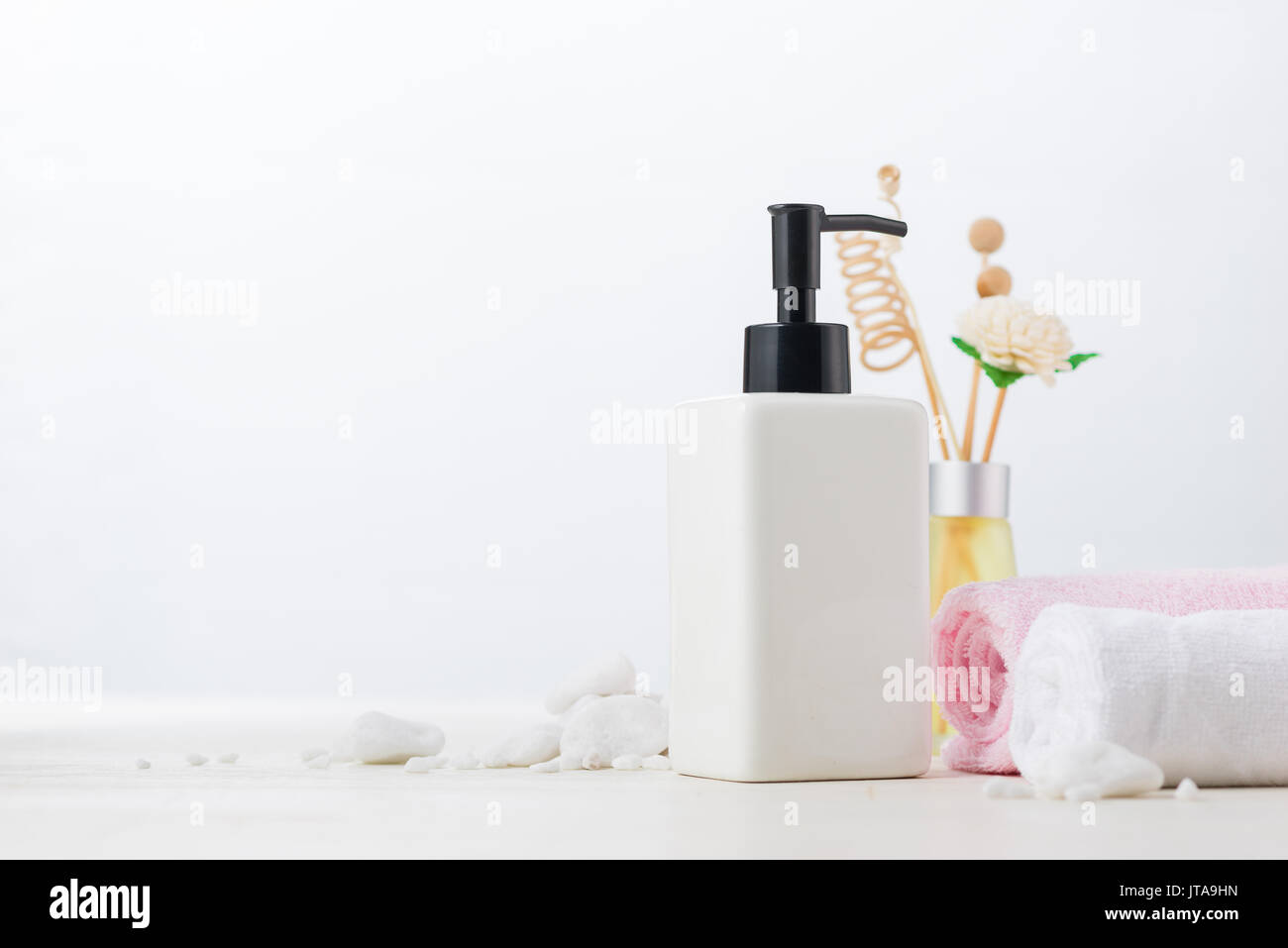 SPA Decoration. Spa composition with aromatherapy white. Stock Photo
