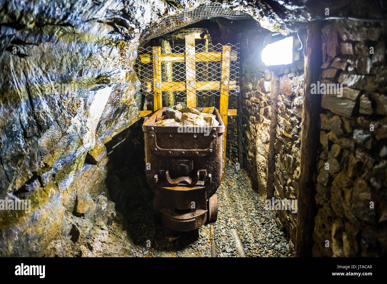 Mine shaft behind the Great Laxey Wheel, Isle of Man, crown dependency of the United Kingdom, Europe Stock Photo