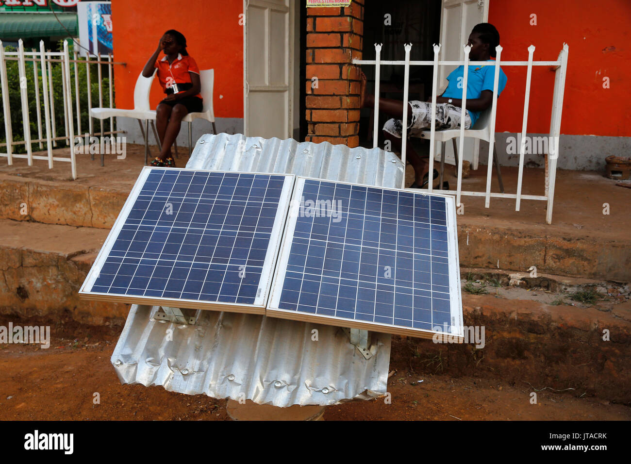 Solar panel shop, Masindi, Uganda, Africa Stock Photo