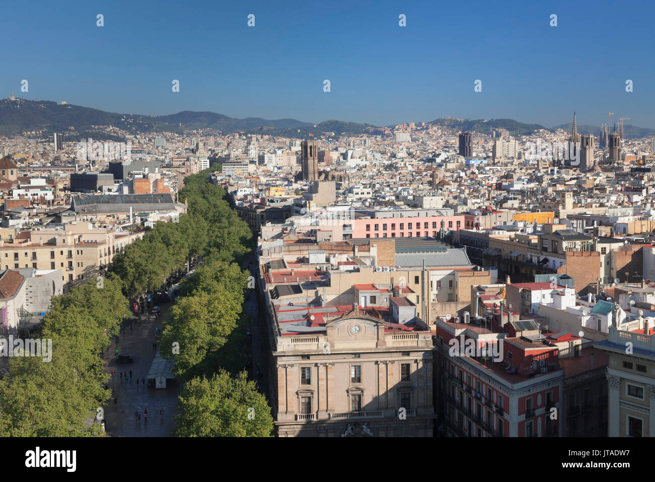 View from Columbus Monument (Monument a Colom) over La Rambla to Barcelona, Catalonia, Spain, Europe Stock Photo