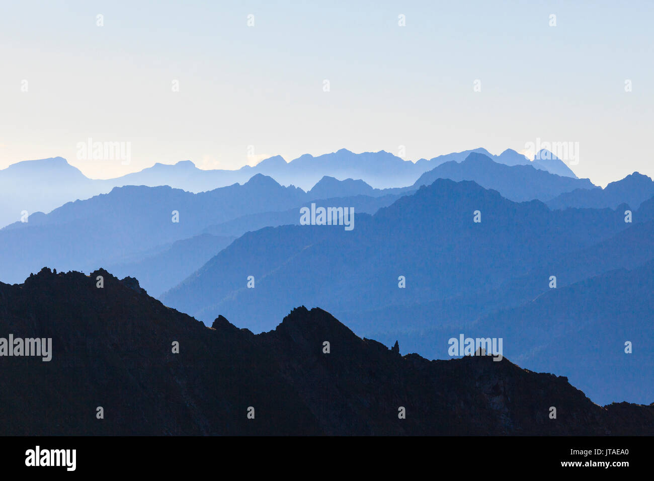 Profiles of peaks of Brenta Dolomites from Tonale Pass, Valcamonica, border of Lombardy and Trentino-Alto Adige, Italy, Europe Stock Photo