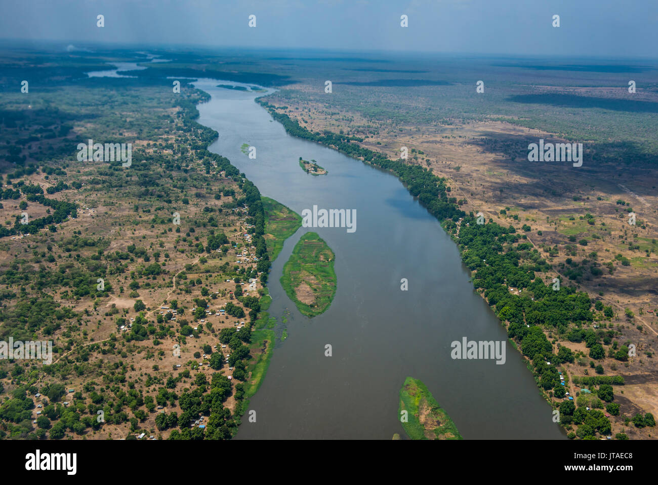 Aerial of the White Nile River, Juba, South Sudan, Africa Stock Photo