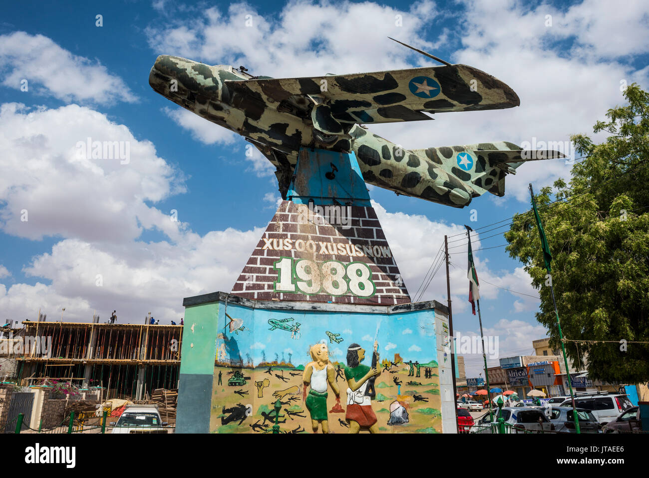 Old Russian MIG airplane in the center of Hargeisa, Somaliland, Somalia, Africa Stock Photo