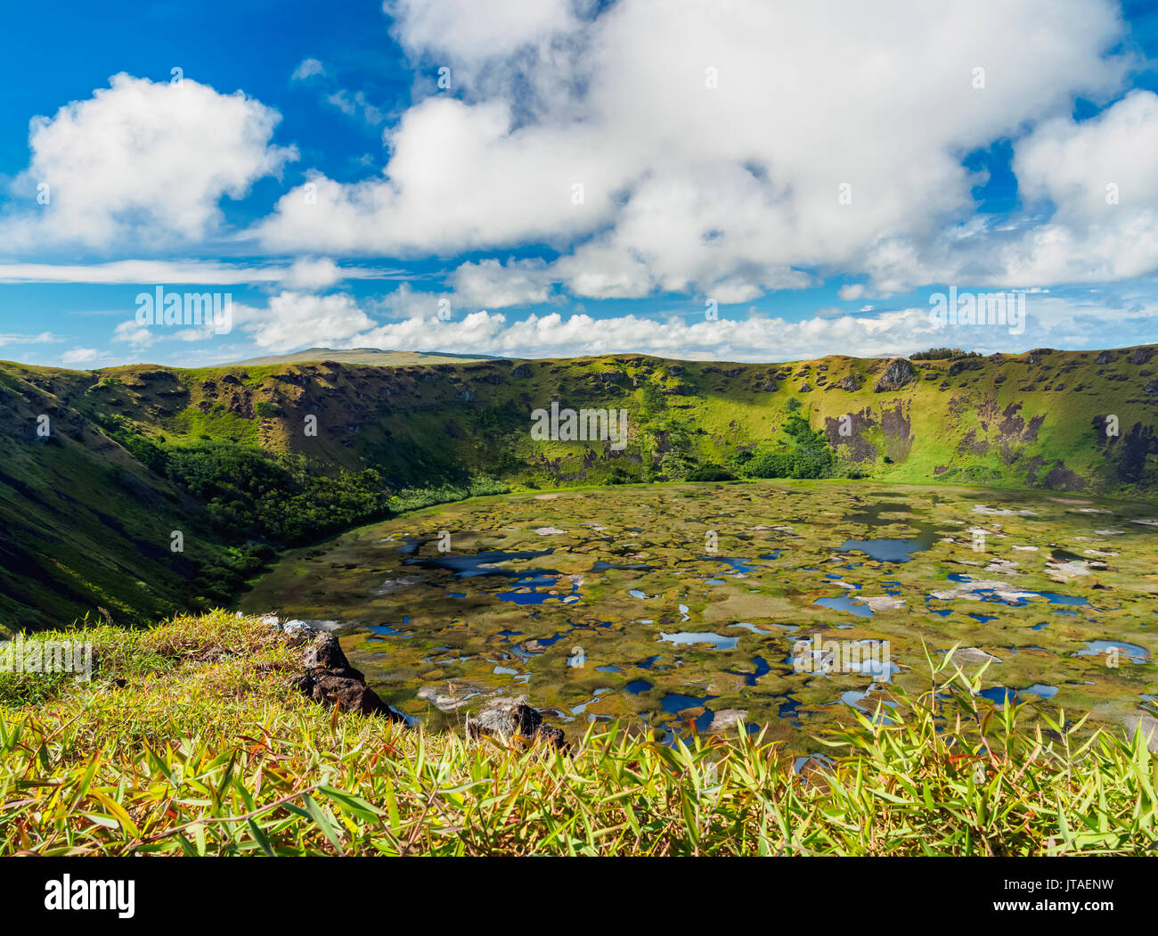 Crater of Rano Kau Volcano, Easter Island, Chile Stock Photo