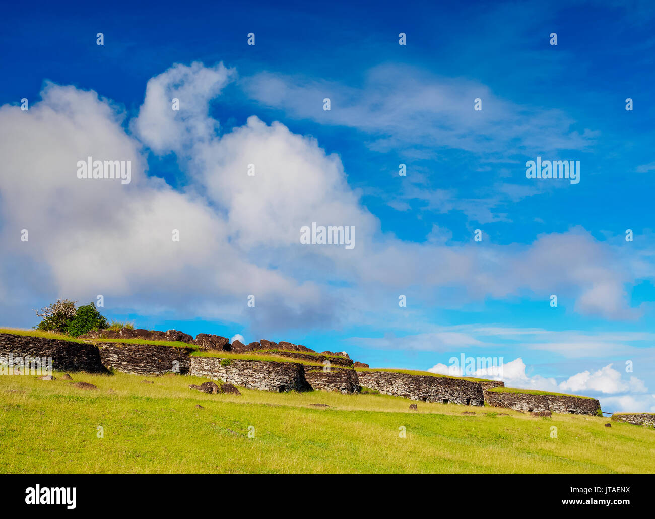 Orongo Village, Rapa Nui National Park, UNESCO World Heritage Site, Easter Island, Chile Stock Photo