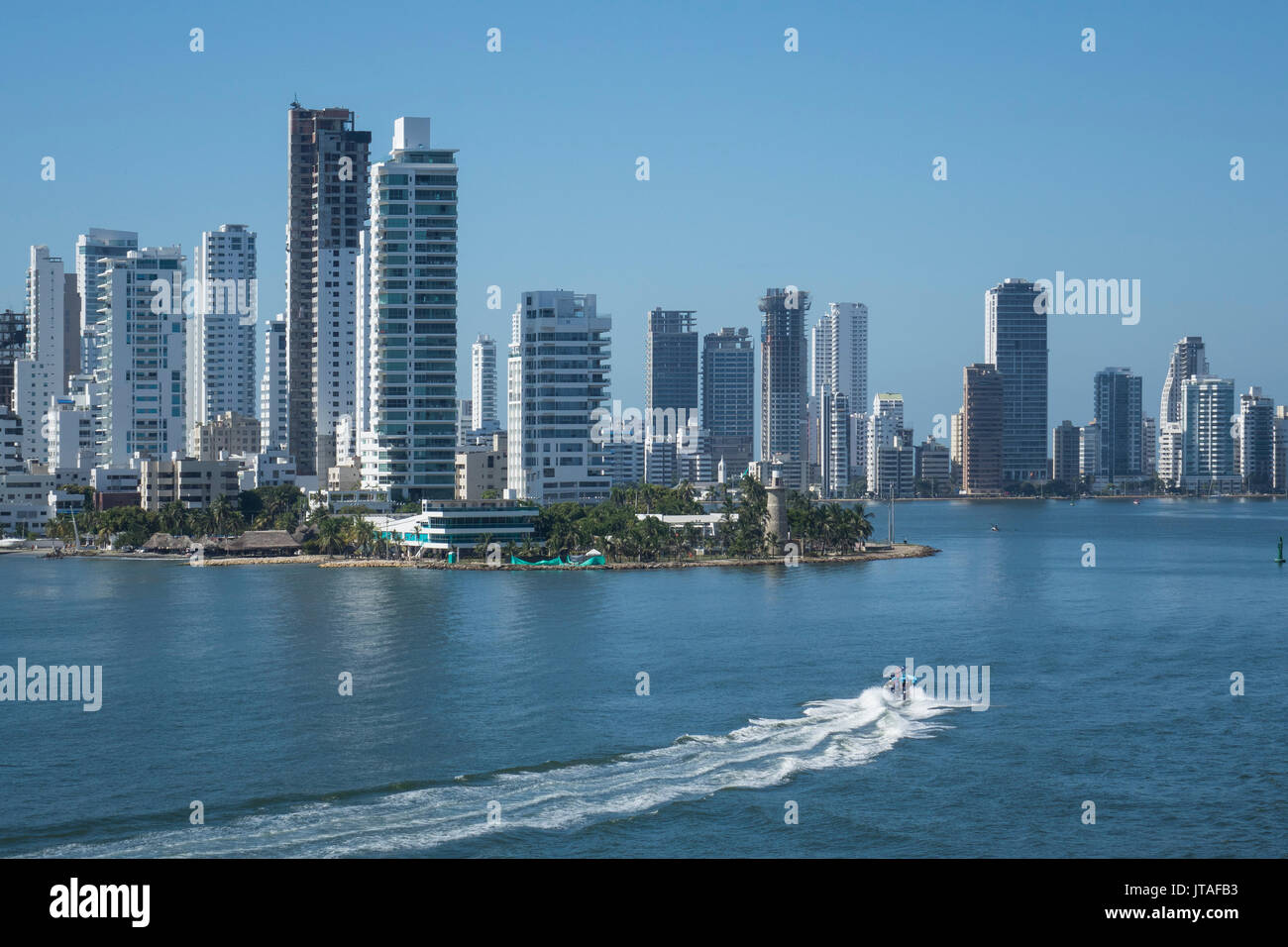 Bocagrande skyline and harbour, Cartagena, Colombia Stock Photo
