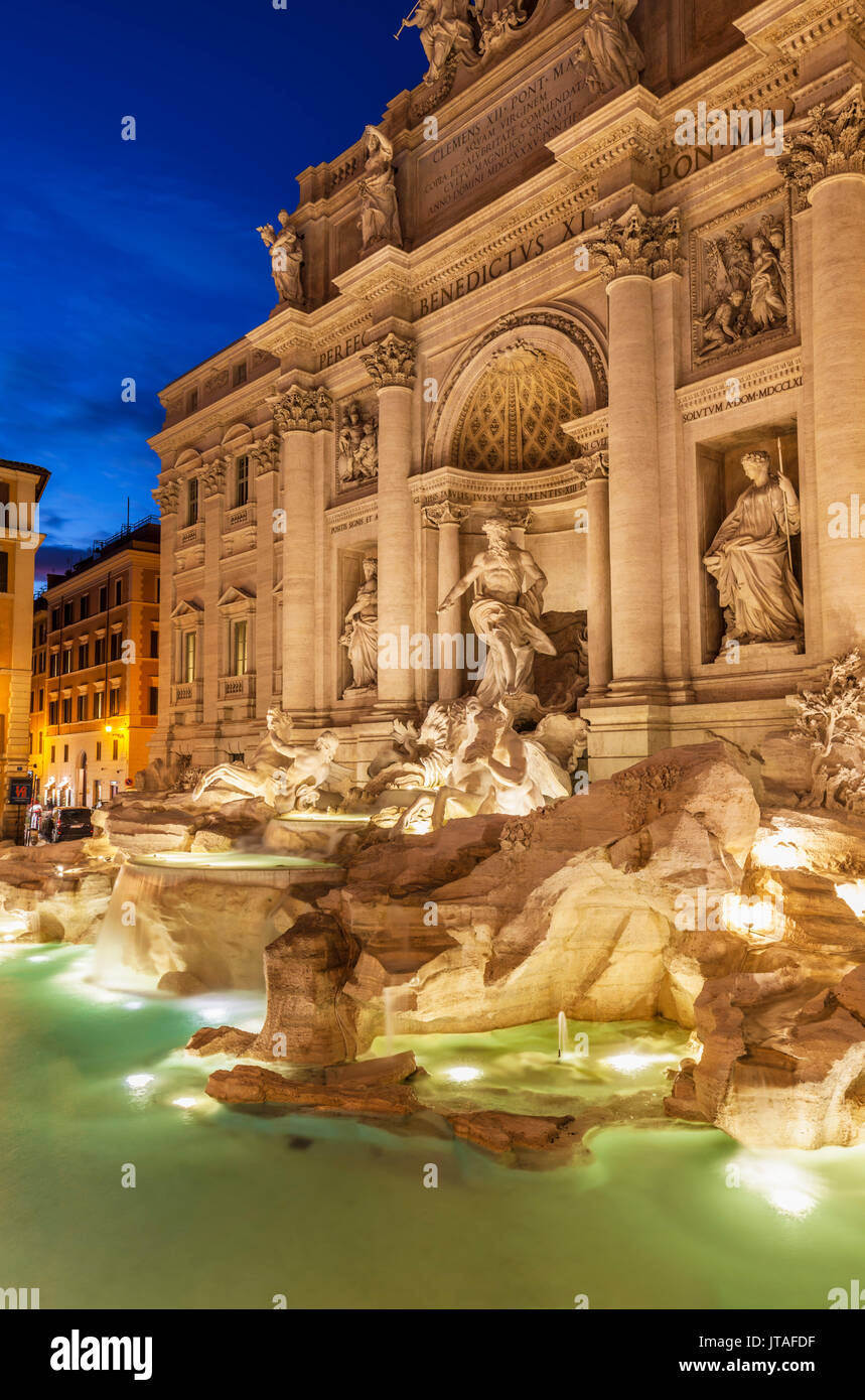 The Trevi Fountain backed by the Palazzo Poli at night, Rome, Lazio, Italy, Europe Stock Photo