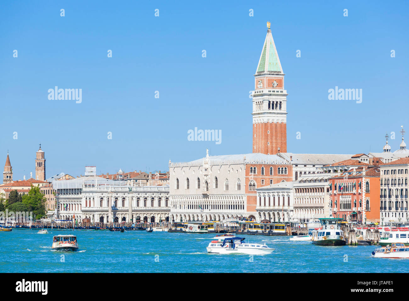 Campanile tower, Palazzo Ducale (Doges Palace), Bacino di San Marco (St. Marks Basin), Venice, UNESCO, Veneto, Italy, Europe Stock Photo