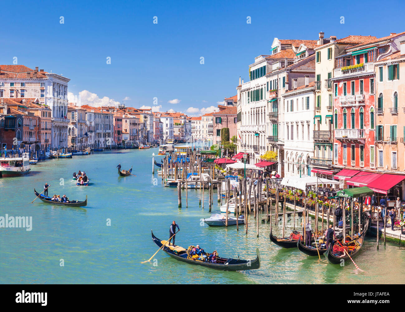 Gondolas, with tourists, on the Grand Canal, next to the Fondementa del Vin, Venice, UNESCO, Veneto, Italy, Europe Stock Photo