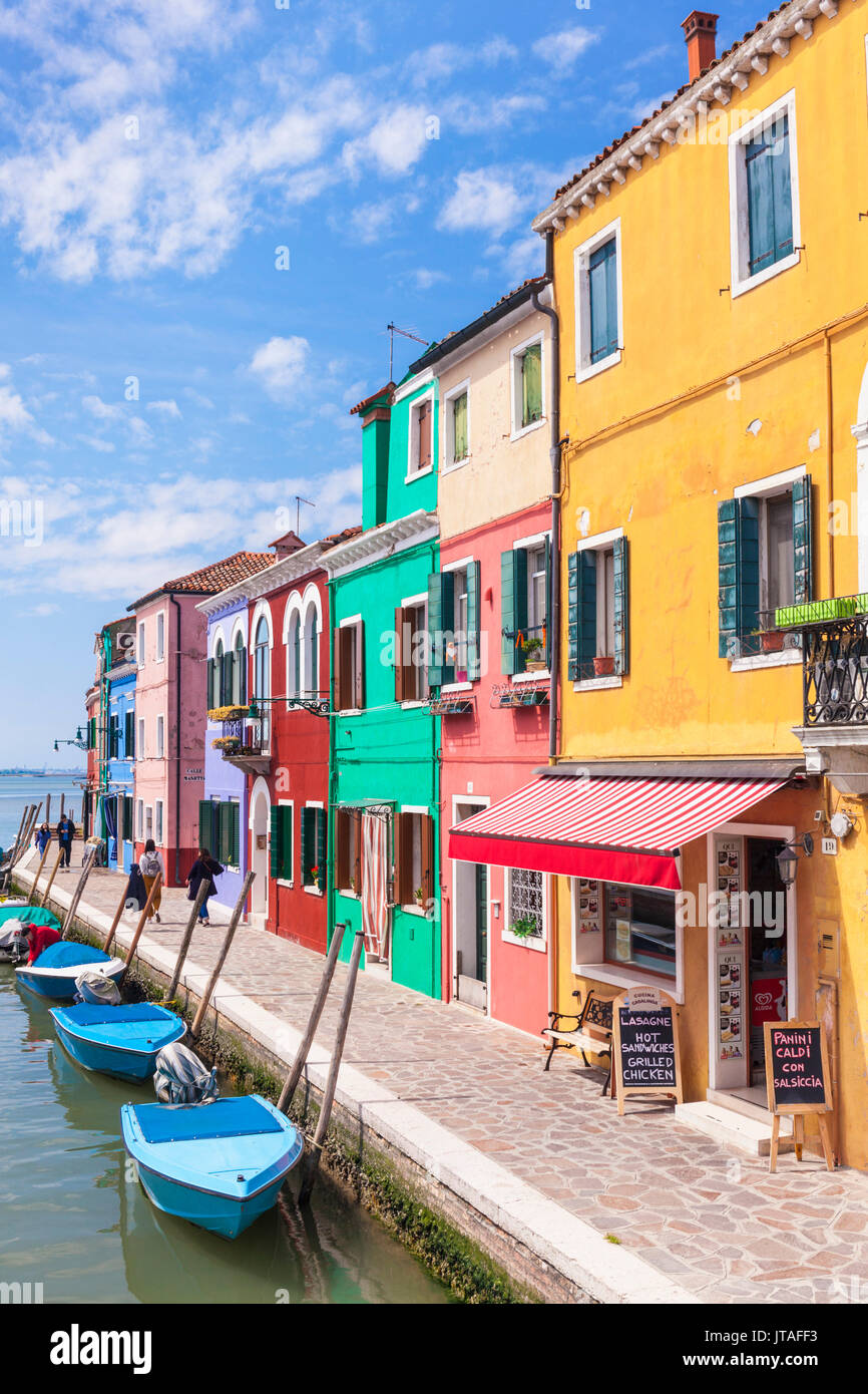 Brightly coloured fishermens cottages on the island of Burano in the Venice lagoon, Venice, UNESCO, Veneto, Italy Stock Photo