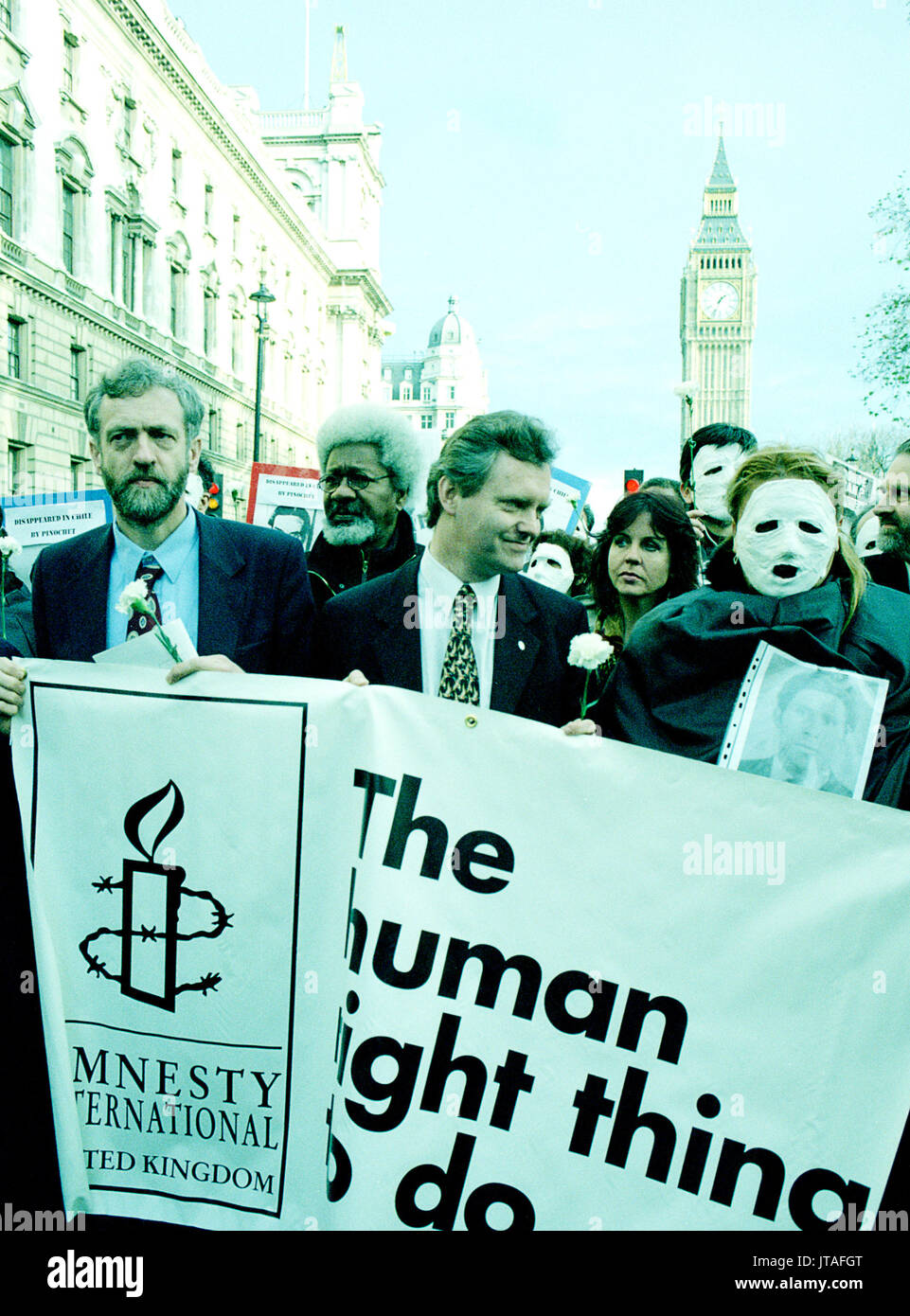 Jeremy Corbyn joins an Amnesty International protest against Augusto Pinochet in London December 1998 Stock Photo