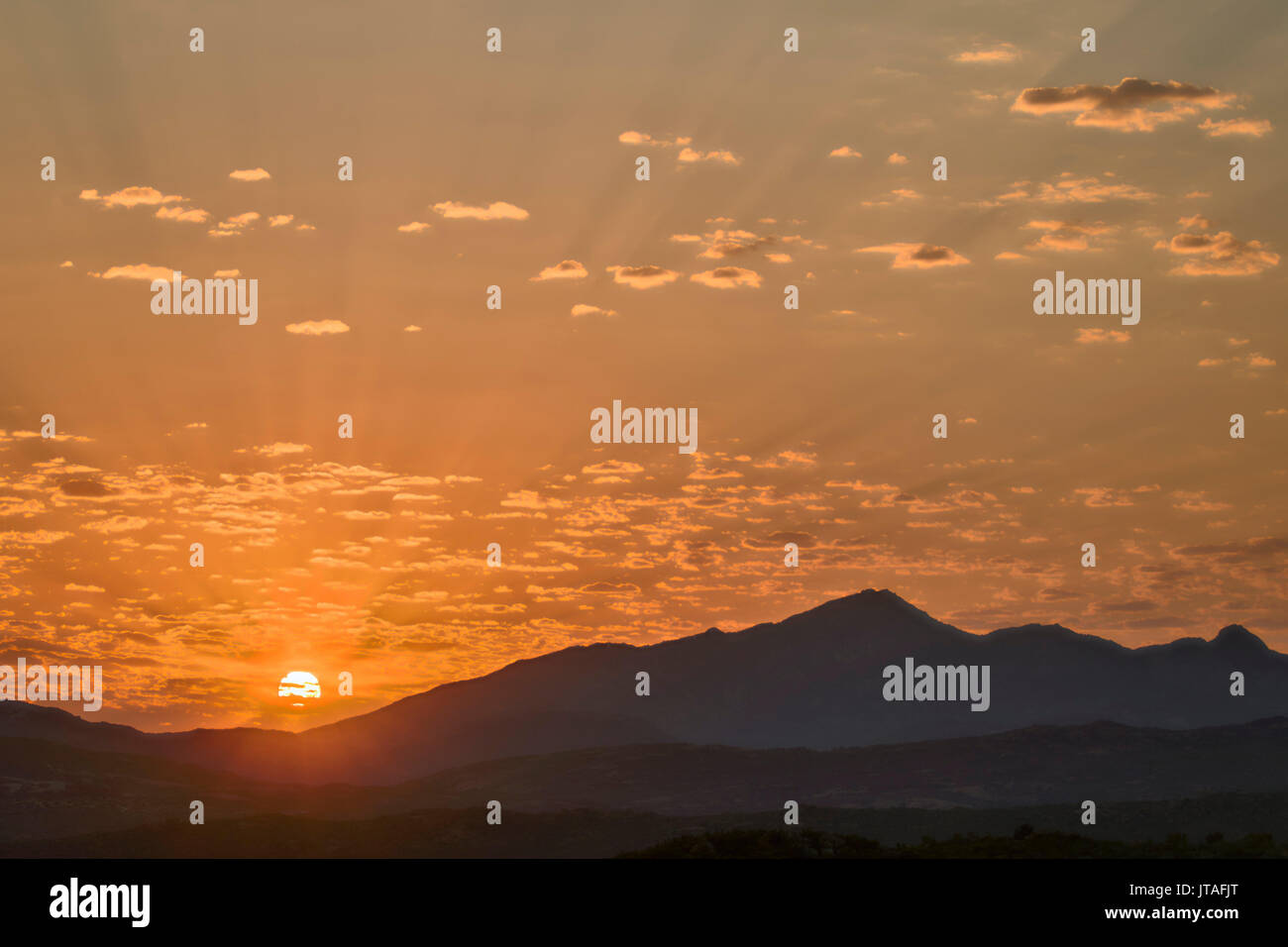 Sunrise over stacked hills, Namaqua National Park, Namakwa, Namaqualand, South Africa, Africa Stock Photo