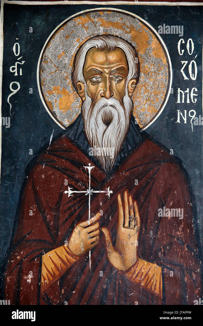 Fresco in Panagia tis Asinou Byzantine church of St. Sosomene, Nikitari, Cyprus, Europe Stock Photo