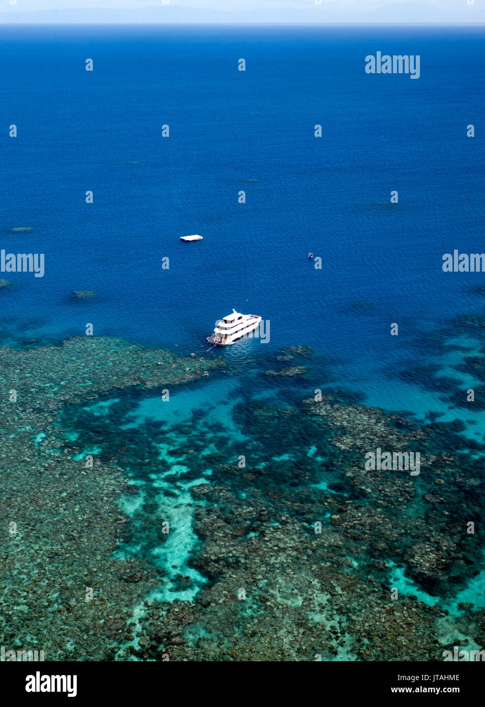 An Aerial view of The Evolution, operated by the Down Under Cruise and Dive Company, moored off