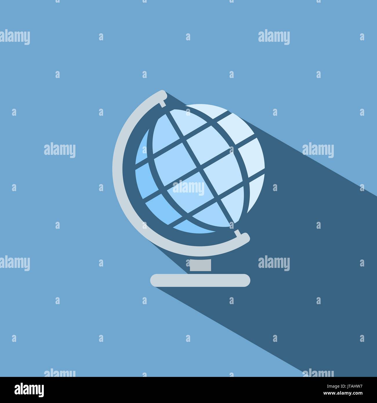Globe icon with shade on blue background Stock Vector