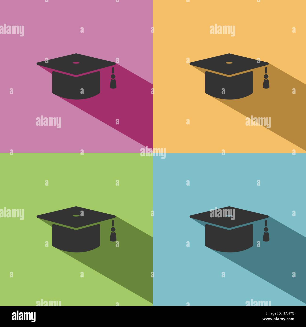 Mortarboard icon with shade on colored background Stock Vector