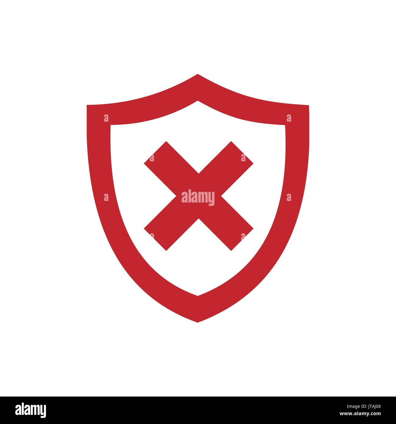 Red unprotected shield icon on a white background Stock Vector