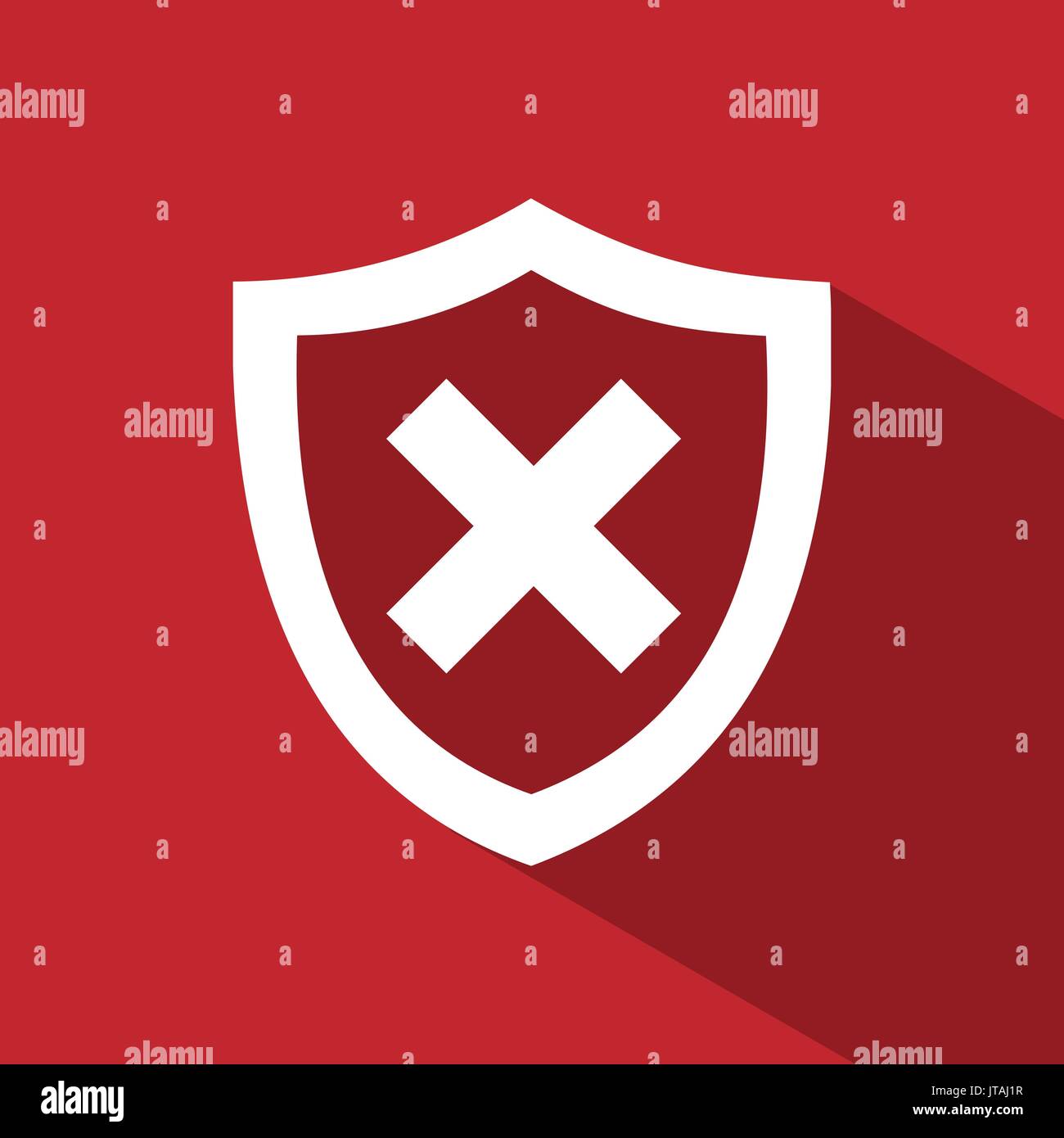 Unprotected shield icon with shade on a red background Stock Vector
