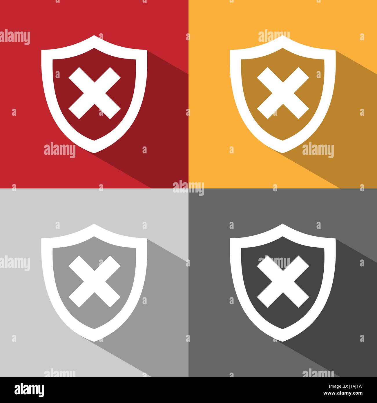 Unprotected shield icon with shade on colored backgrounds Stock Vector
