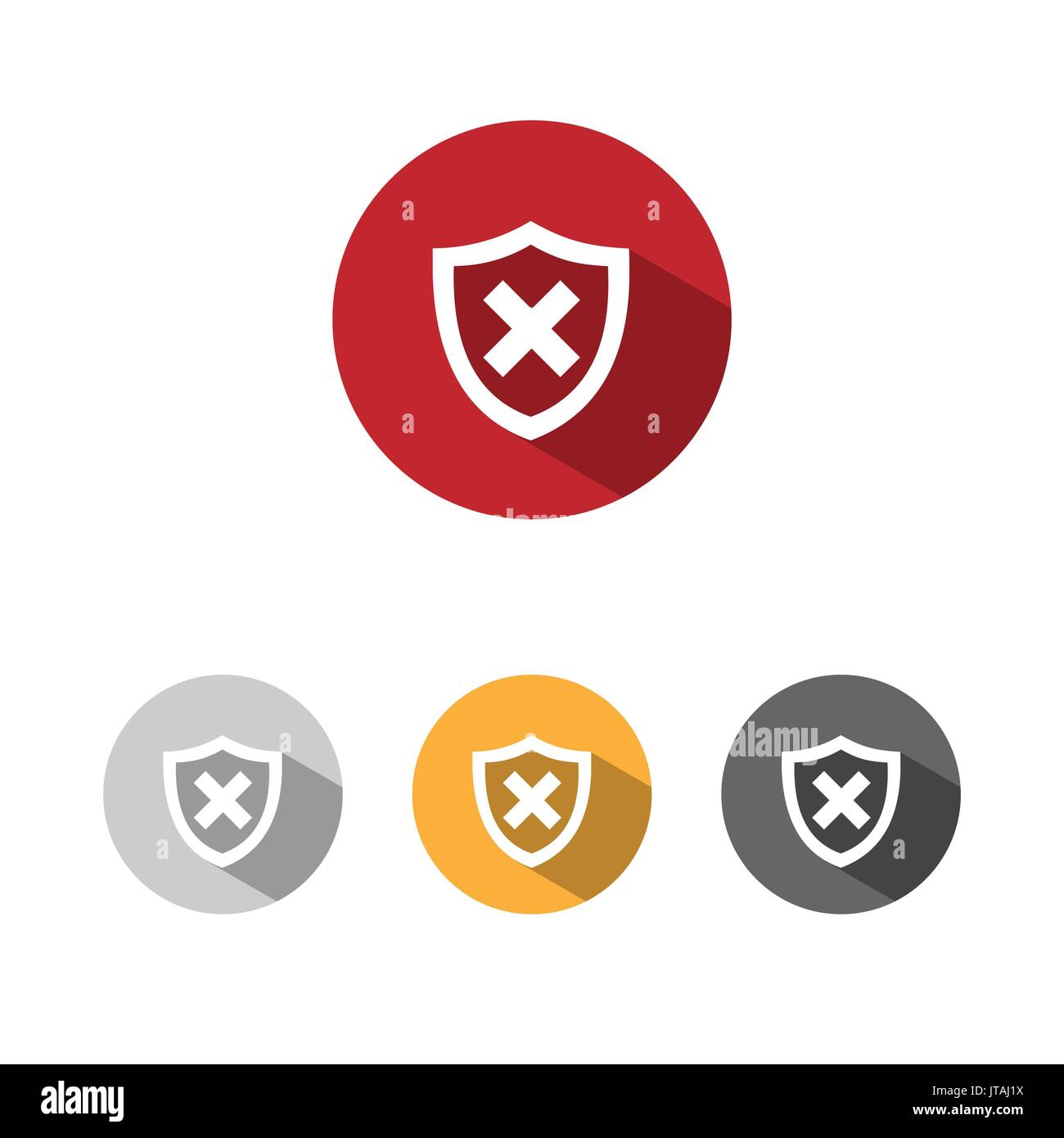 Unprotected shield icon with shade on colored buttons Stock Vector