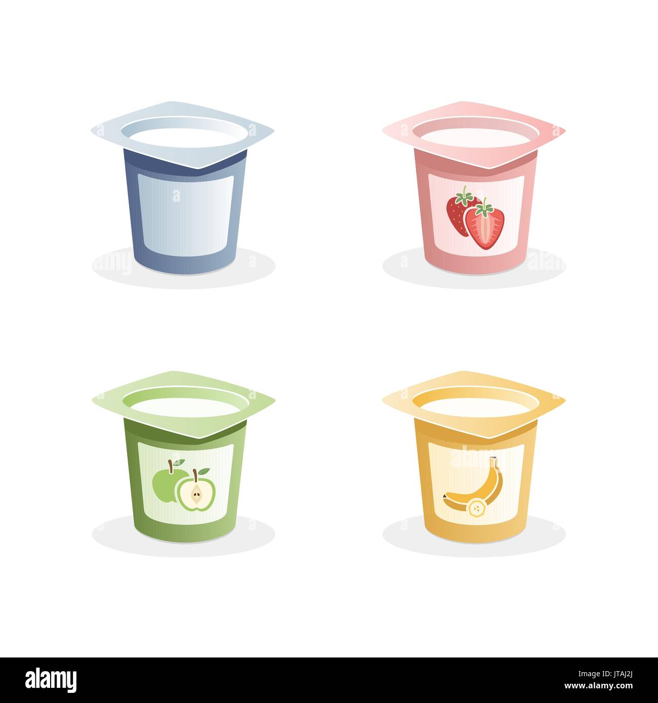 Yogurt flavors with spoon inside on white background Stock Vector