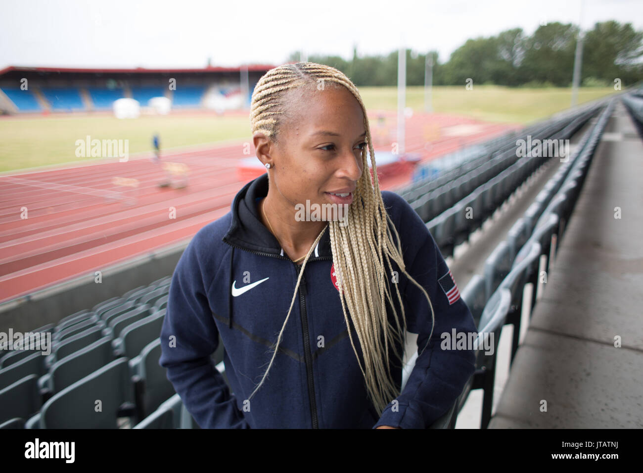 USA athlete sprinter Natasha Hastings at the Alexander Stadium in Birmingham,UK Stock Photo
