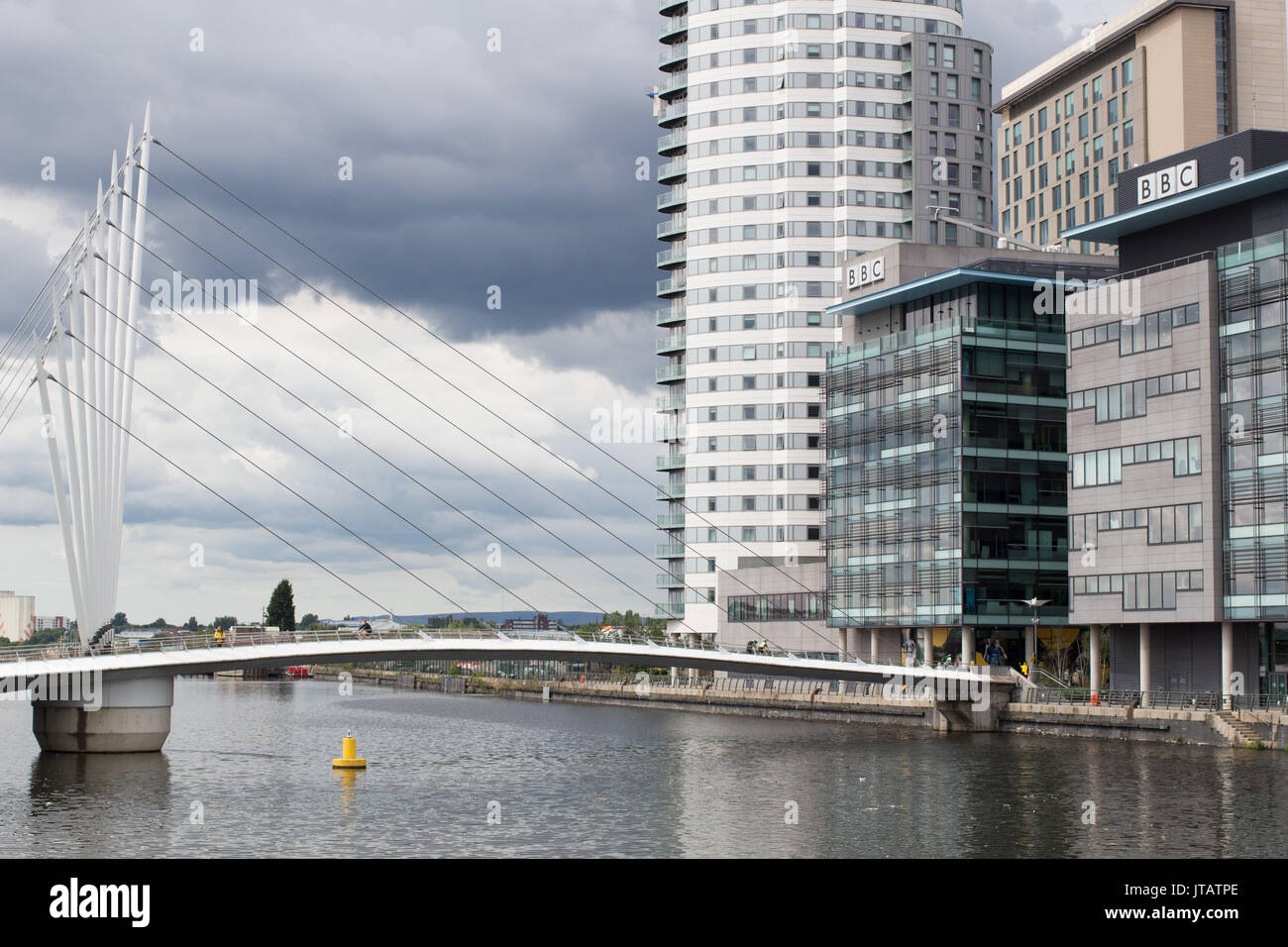 The view across Salford Canal and Quay towards MediaCityUK , home to BBC North Stock Photo