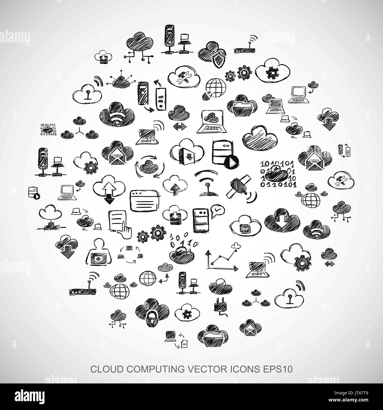 Black doodles Hand Drawn Cloud Technology Icons set on White. EPS10 ...