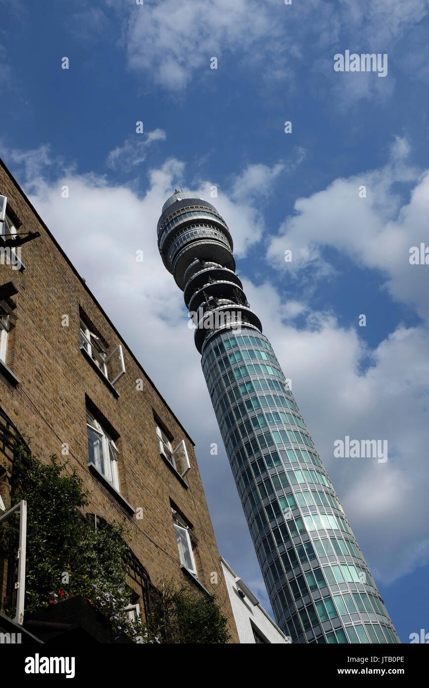 Low angle view of BT Tower, London, England Stock Photo
