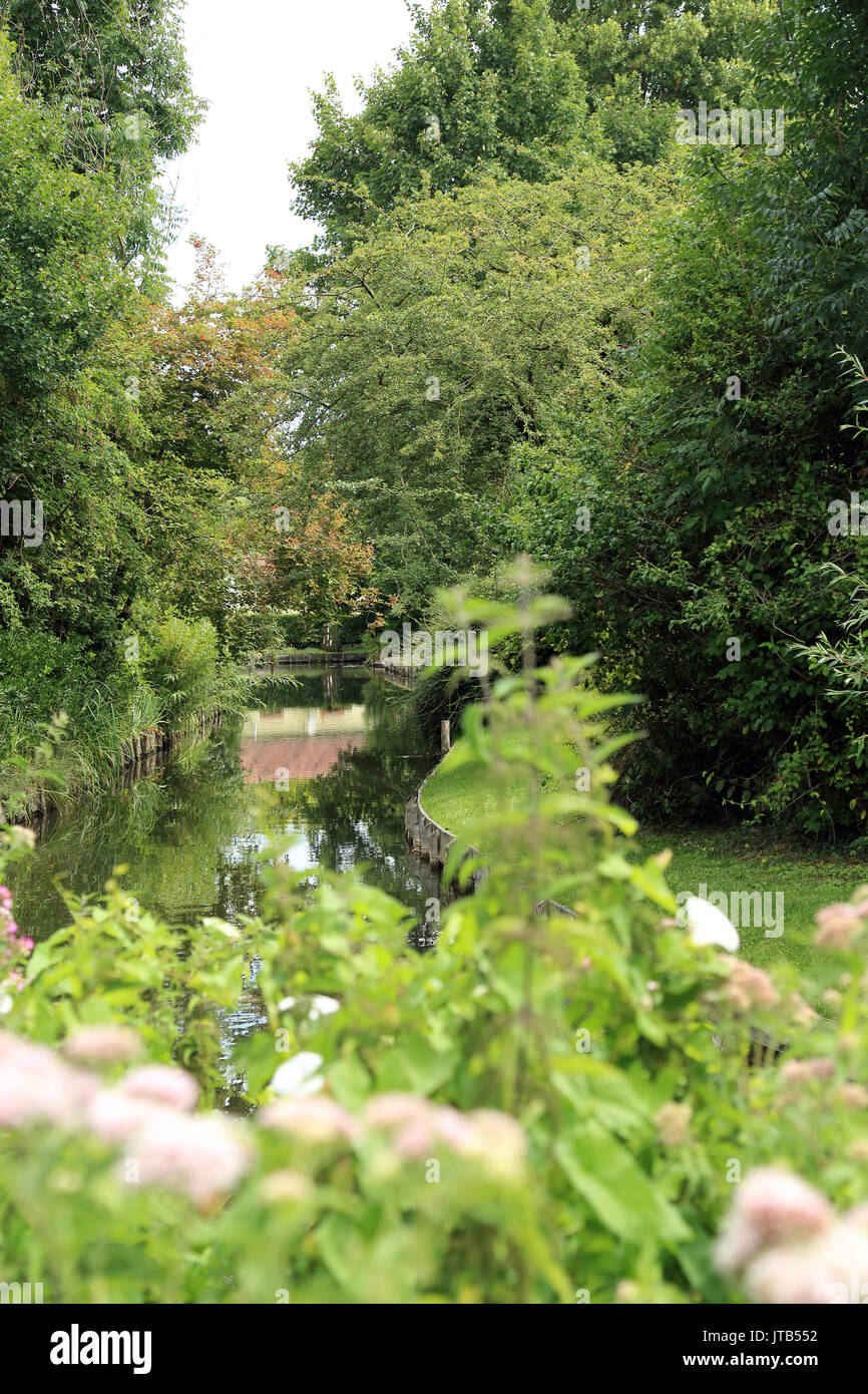 canal and gardens at Les Hortillannages in Amiens, Somme, Hauts de