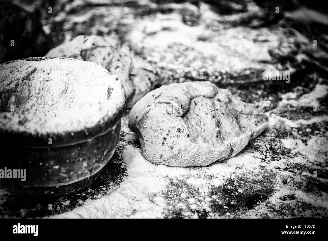 Bread dough, bread making detail, traditional artisan bakery, food and