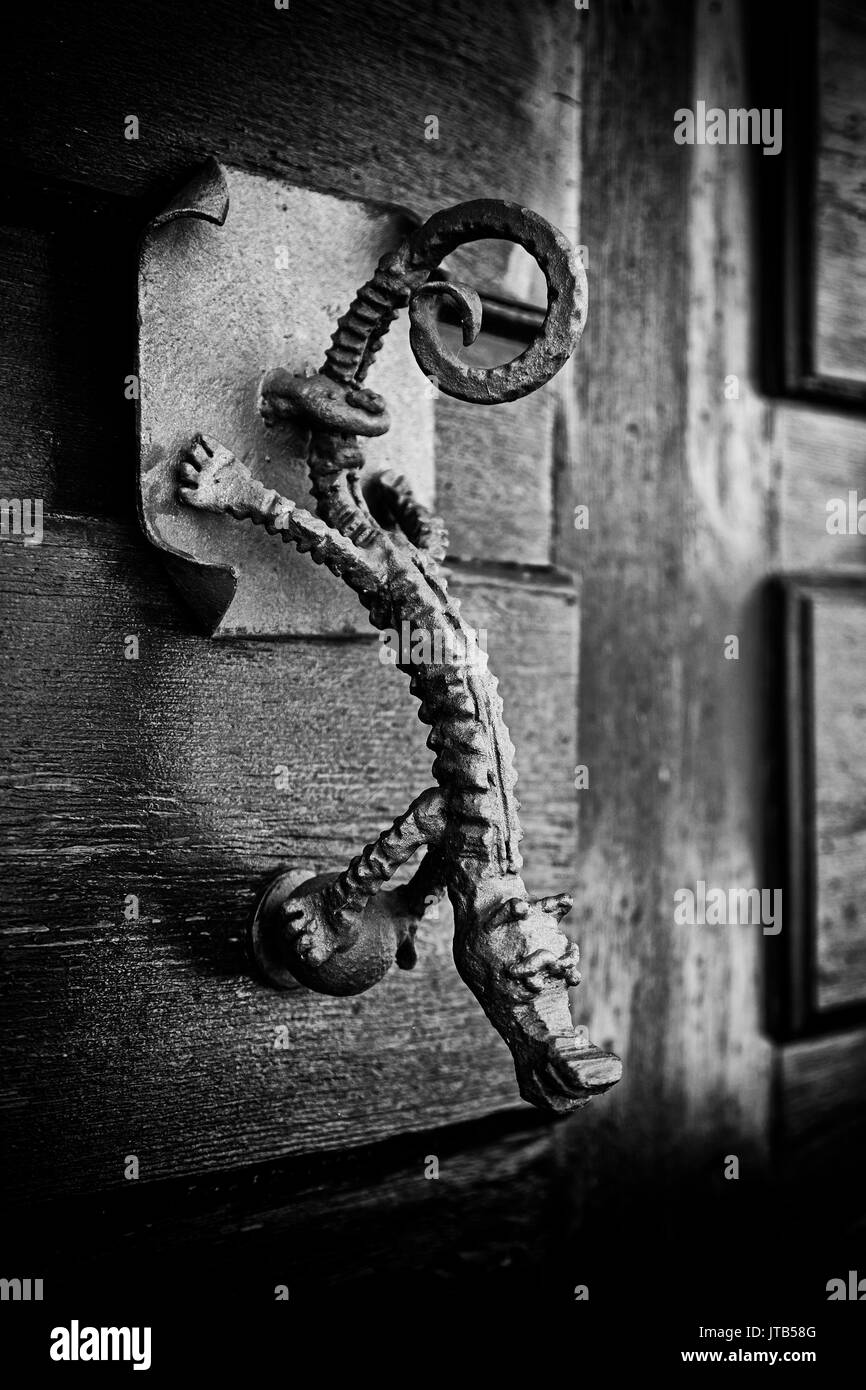 Old doorman decorated metallic, detail of old door Stock Photo