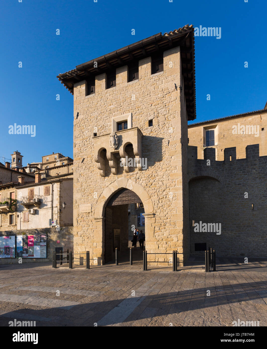 Republic of San Marino.  Porta San Francesco, the gate of St. Francis, also known as Porta del Loco.  Entrance into city of San Marino. Stock Photo