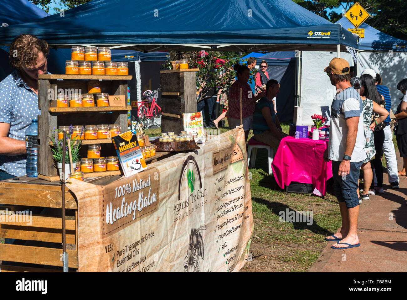 Healing balm made of local honey at Harbourside markets at Coffs Harbour, New South Wales, Australia. Stock Photo