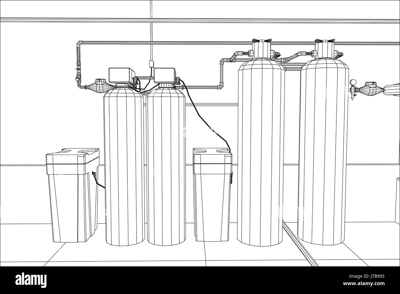 Water purification station. Industrial equipment. Tracing illustration