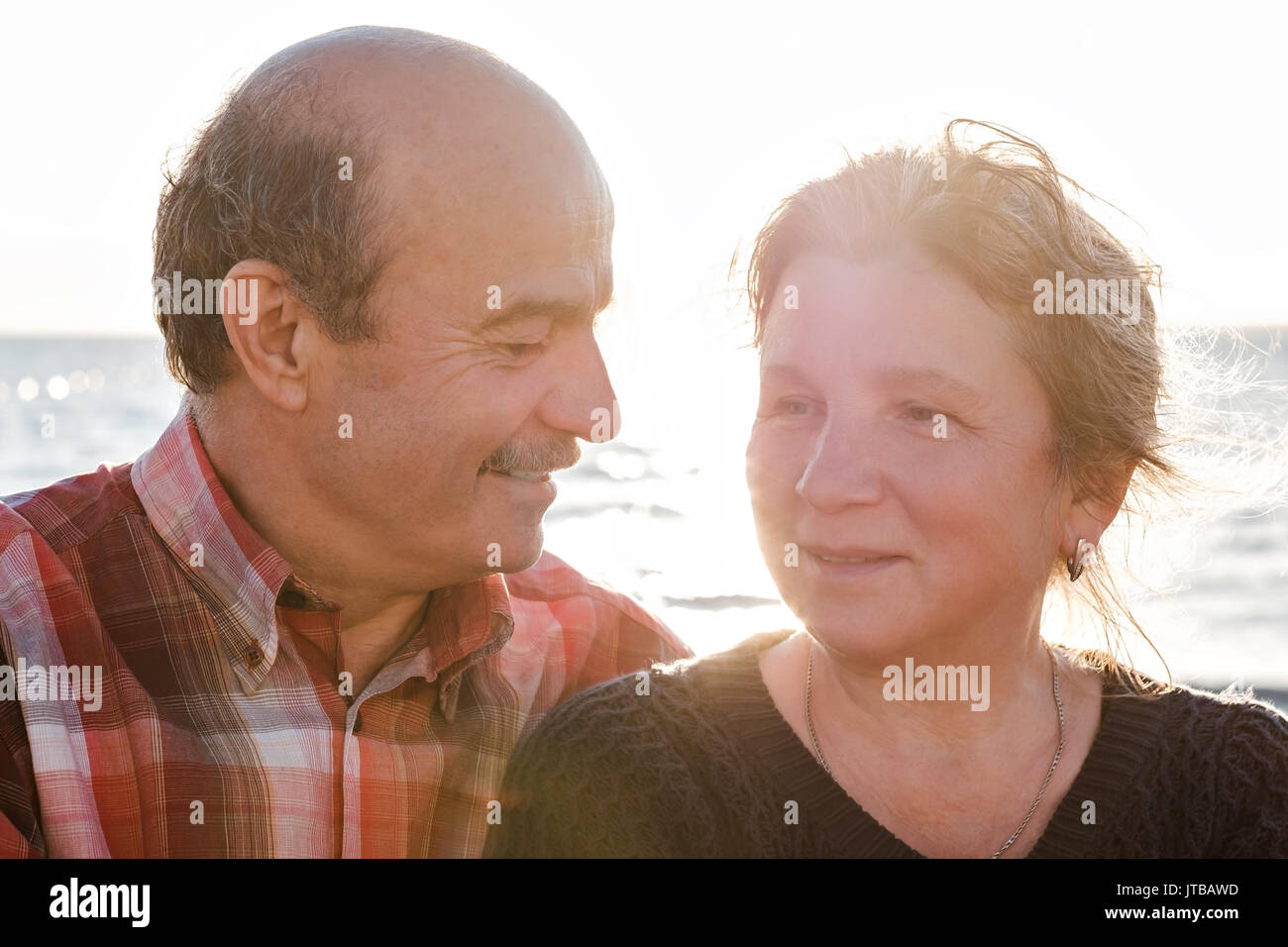 Portrait of a happy romantic couple outdoors. Stock Photo